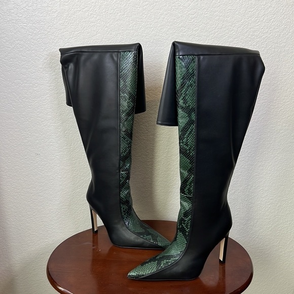 Good American Koko Black Green Snakeskin Animal Print Over The Knee Boot Size 5 - Picture 8 of 14